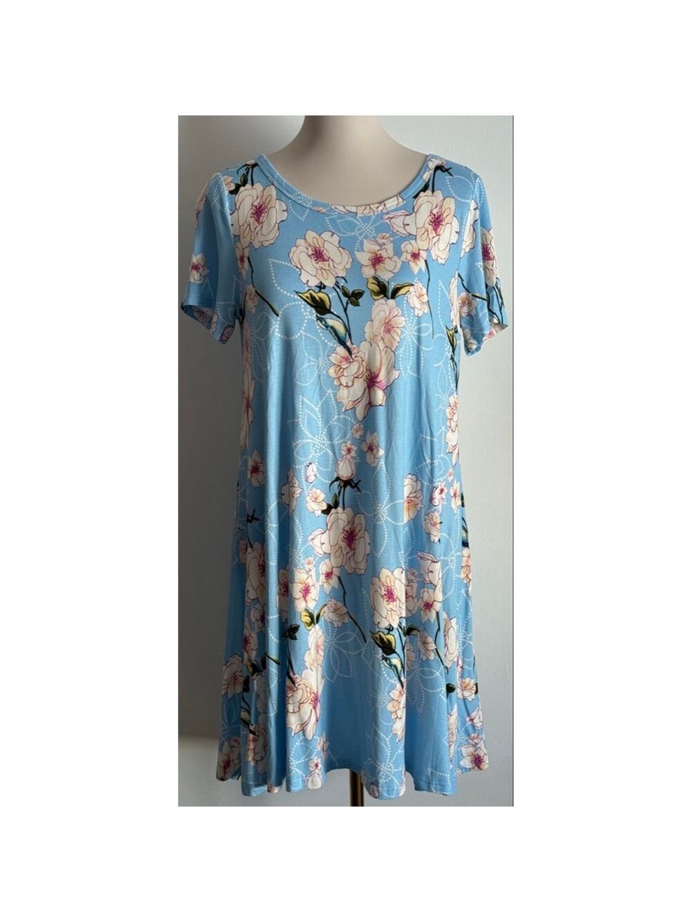 Women's YOUR STYLE Blue Floral Short Sleeve Dress L